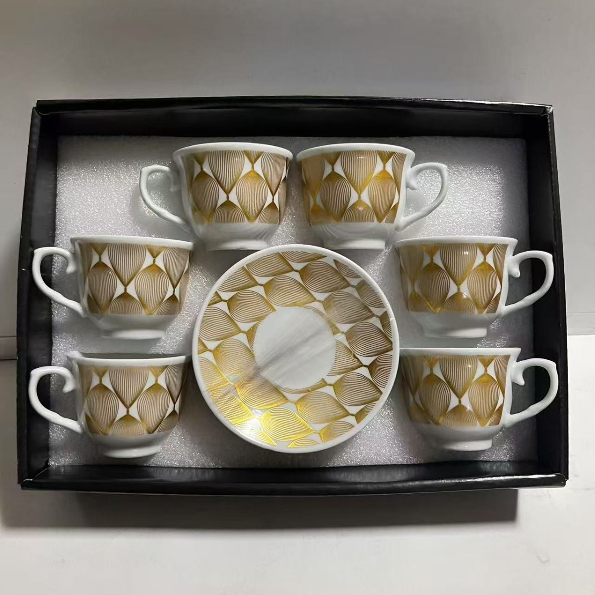 Nuevo conjunto de tazas de café de cerámica europea, tazas de café de estampado transfronterizo, 6 tazas de café de Oriente Medio, 6 platos de café de la tarde