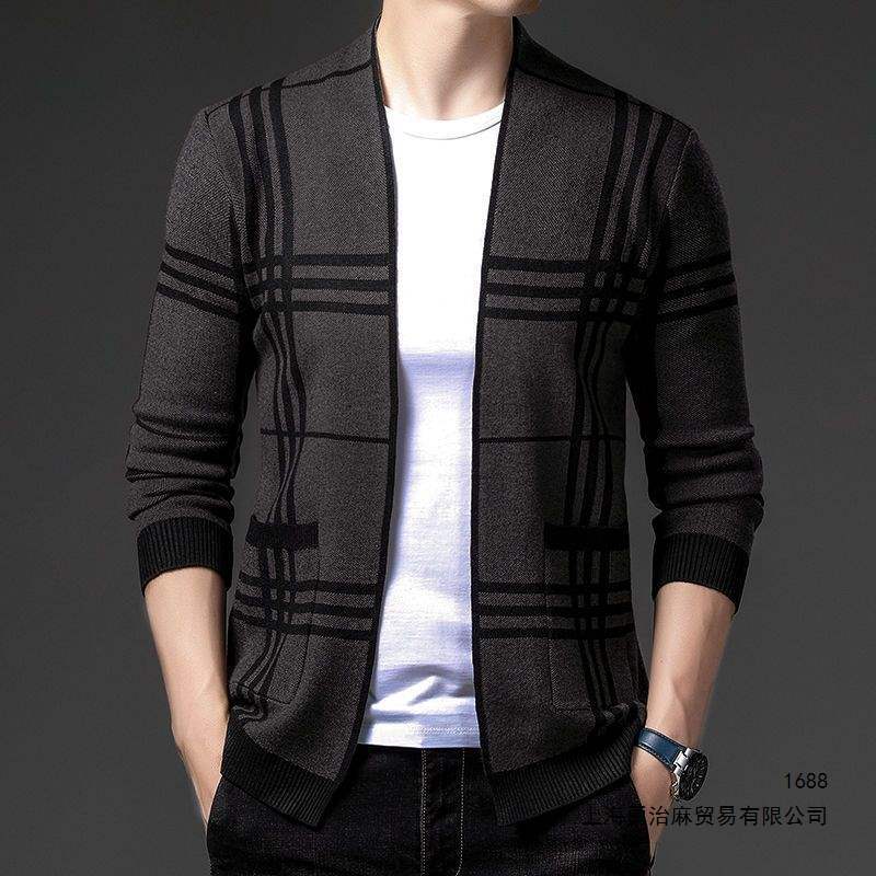 2026 Spring/Autumn New V-neck Knitted Cardigan for Men, Korean Style, Trendy Brand, Slim Fit Sweater, Lightweight Outerwear