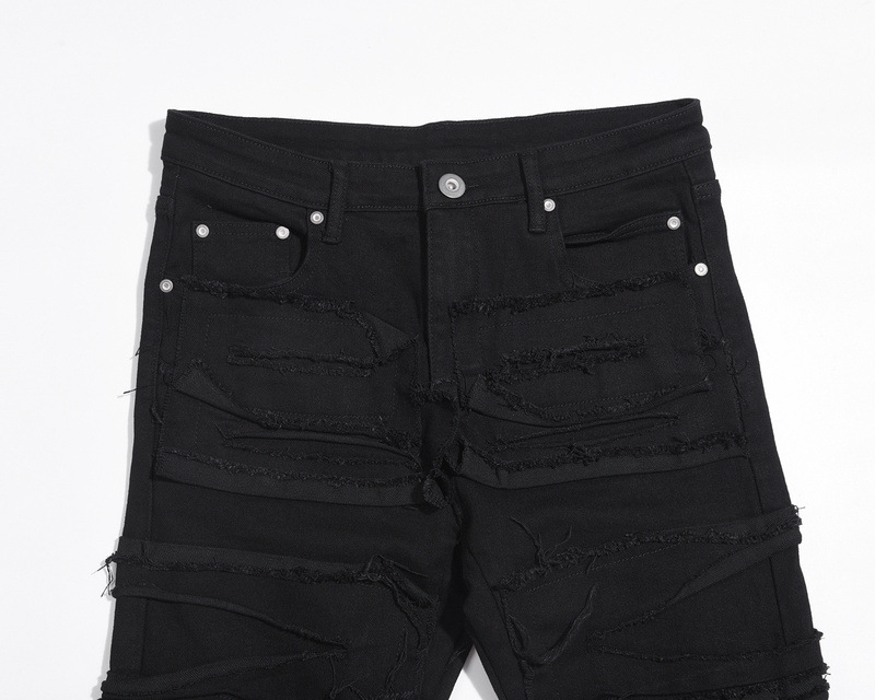Men's Washed Distressed Ripped Black Jeans With Zipper Detail_voghion.com