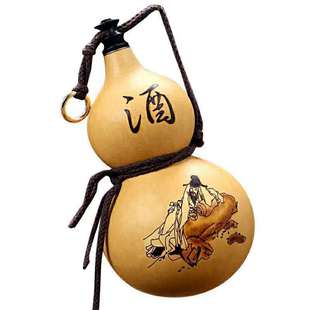 Natural Wine Gourd Opening Wine Container Antique Ornaments Ji Gong Li Bai Outdoor Carrying Beeswax Anti-Seepage Wine Bottle
