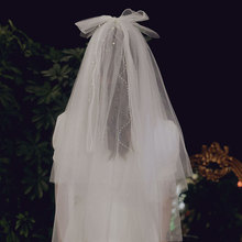 新娘头纱短款双层仿珍珠链遮面头纱婚纱婚礼旅拍领证甜美头饰配饰