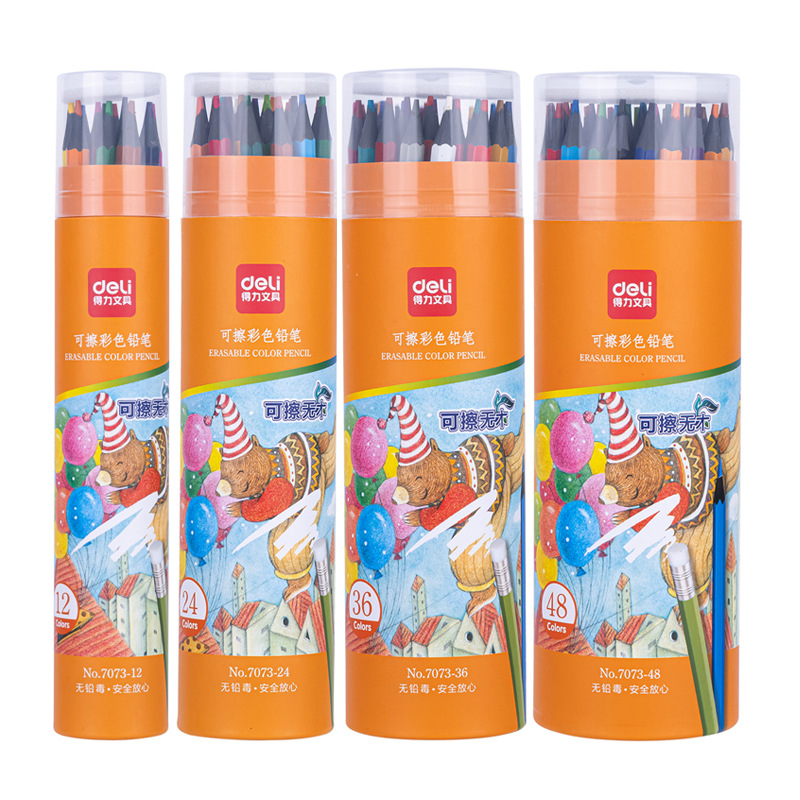 Deli 7073 varilla hexagonal cabeza de goma borrable color aceitoso plomo 12/24/36/48 color estudiante dibujo pintura cepillo