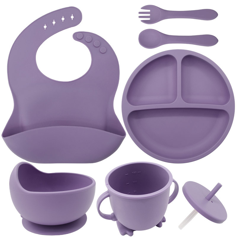 Juego de vajilla de silicona para niños, vajilla para alimentación maternoinfantil, plato de comida, tazón de comida, bebé aprende a comer, plato separado