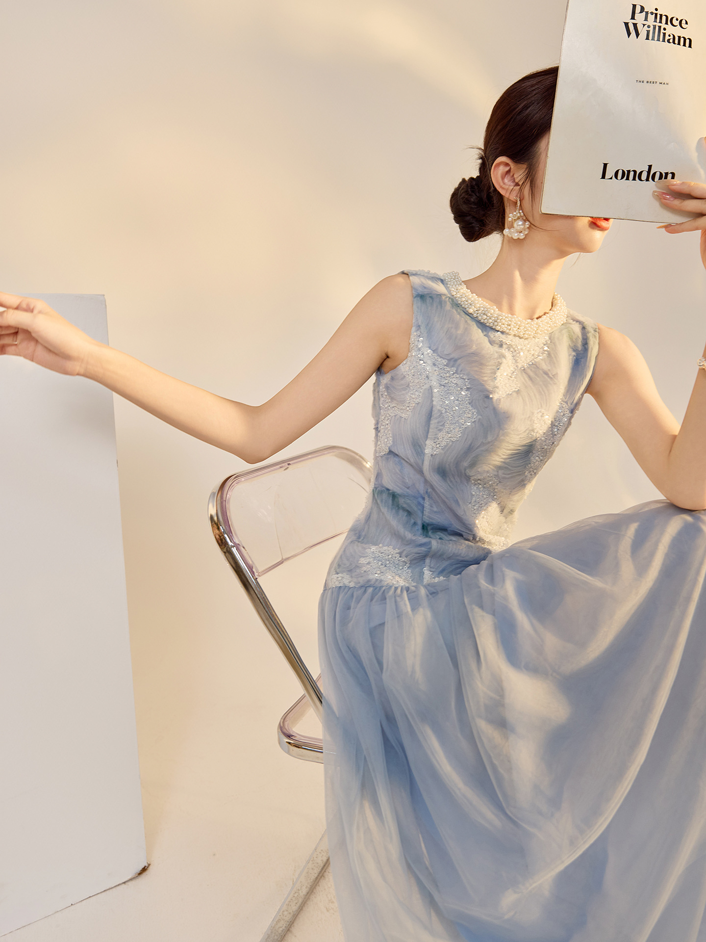 Đầm maxi không tay cao cấp — Màu xanh da trời