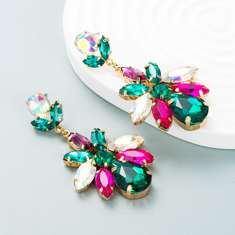 Alloy Material Fashion Water Droplets Alloy Inlay Glass Earrings