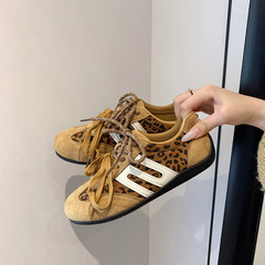 复古豹纹系带德训鞋女2025早秋新款薄底内增高赛车鞋运动休闲鞋子