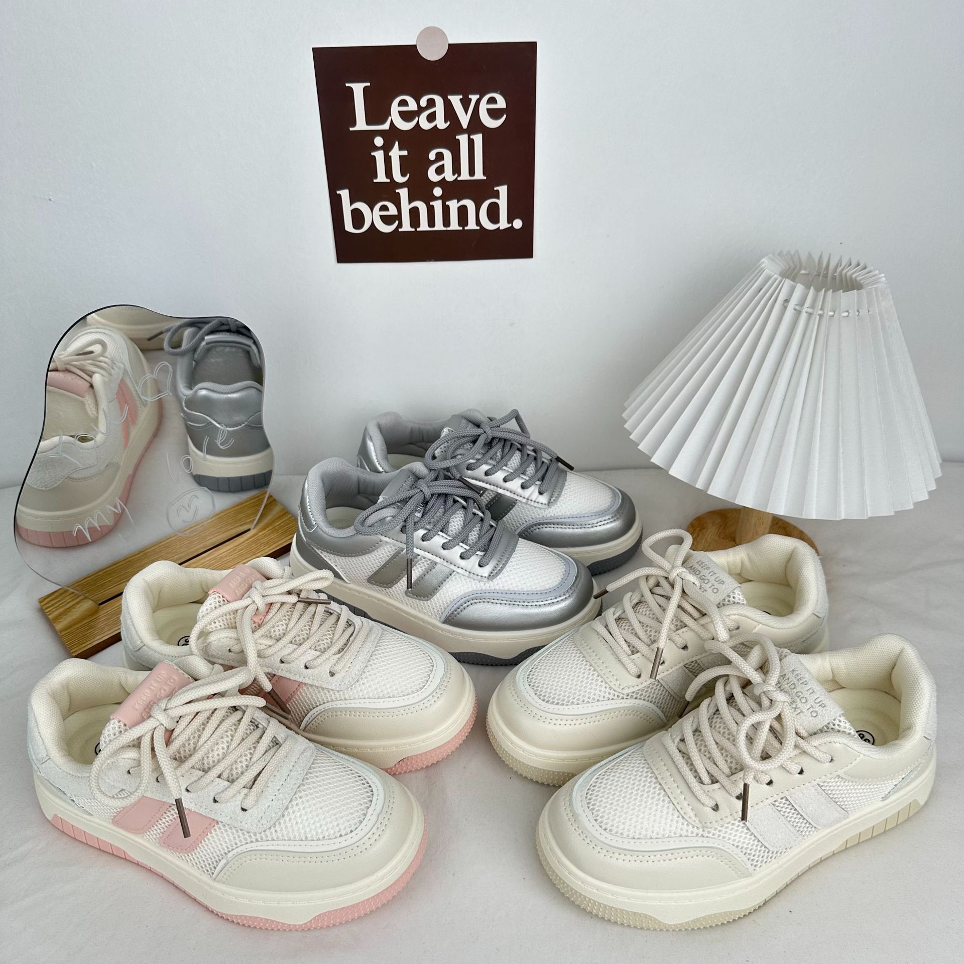 Yuanbo 2024 nuevo estilo japonés de estilo universitario zapatos de lona plateados de verano de malla transpirable coreana de baja altura tablero deportivo