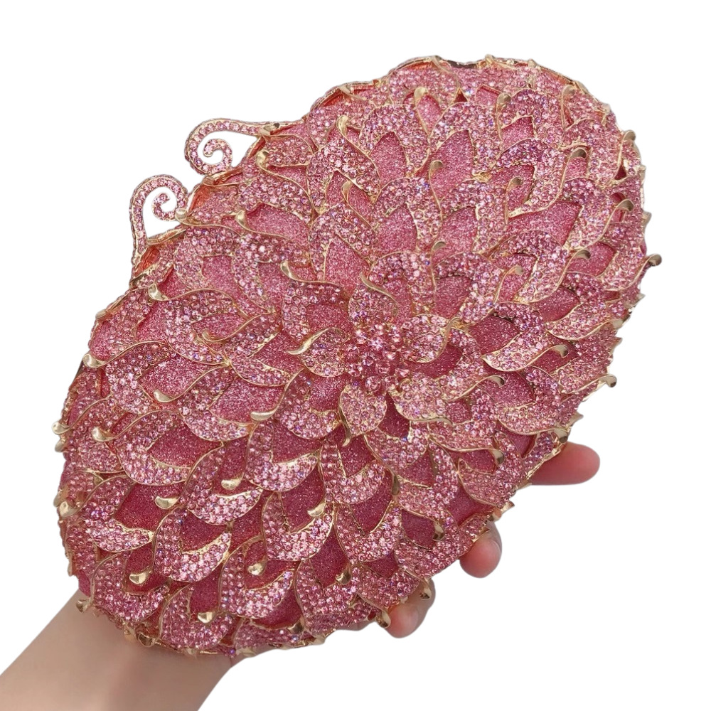 Túi clutch nữ đính kim cương giả kim loại rỗng phong cách dạ hội — hồng, Tùy chỉnh cá nhân