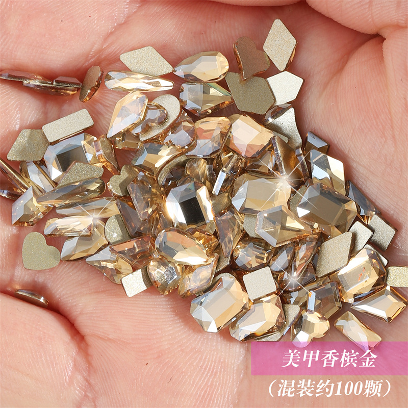 Mezclado 100 accesorios de uñas Aurora Phantom diamante especial en forma de pegatinas de diamantes llenos Nueva York tormenta brillante Negro uñas Fondo caliente diamante