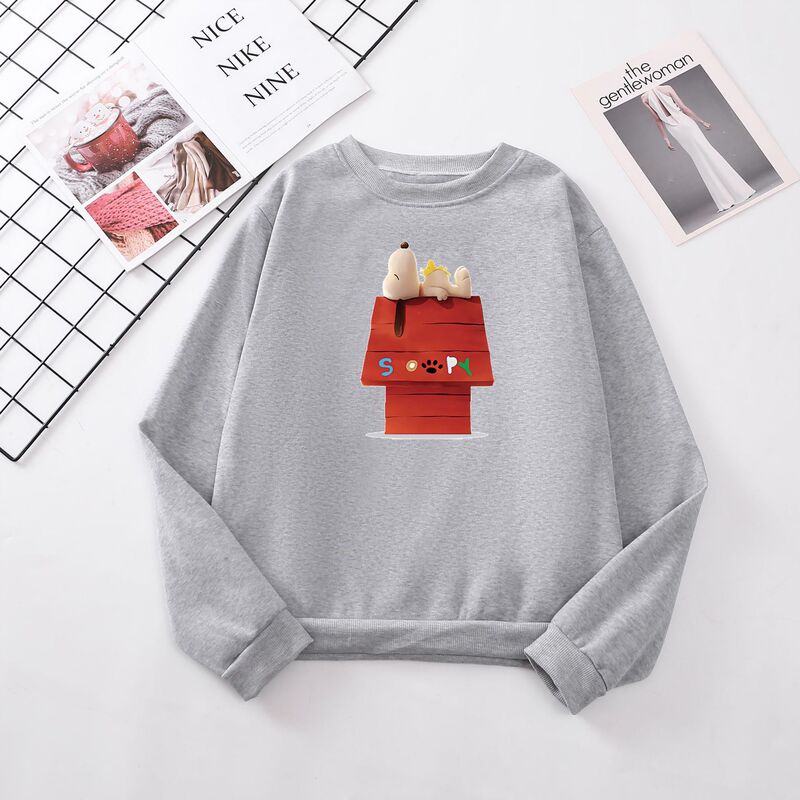 Shrimp skin Autumn and Winter Snoopy creative cartoon cross-border foreign trade fleece-lined sweater loose all-match fashion brand casual women Shrimp skin Autumn and Winter Snoopy creative cartoon cross-border foreign trade fleece-lined sweater loose all-match fashion brand casual women