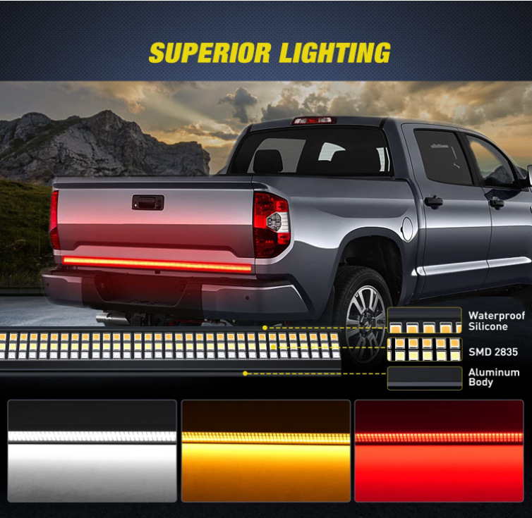 Tail Light Signal Lamp 60inch 1.5m Pickup Truck Hard Light Bar Three-Row Running Water Flow Turn Signal Brake Reverse Light