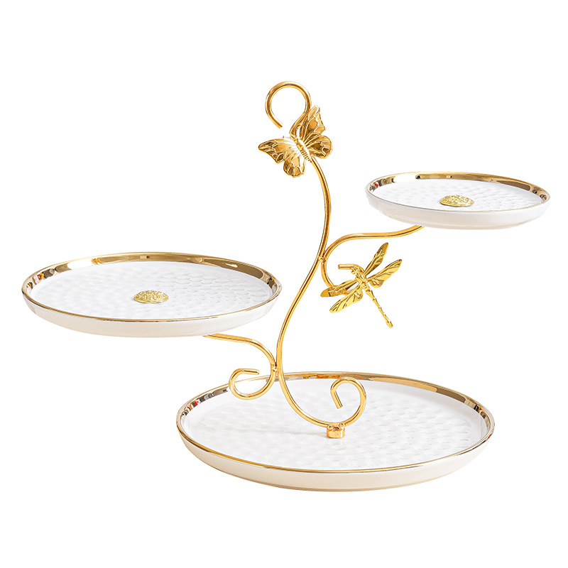 Plato de fruta de lujo ligero sala de estar mesa de café en casa pantalla de aperitivos plato de dulces de múltiples capas estante de aperitivos mesa de postre pantalla de la torta