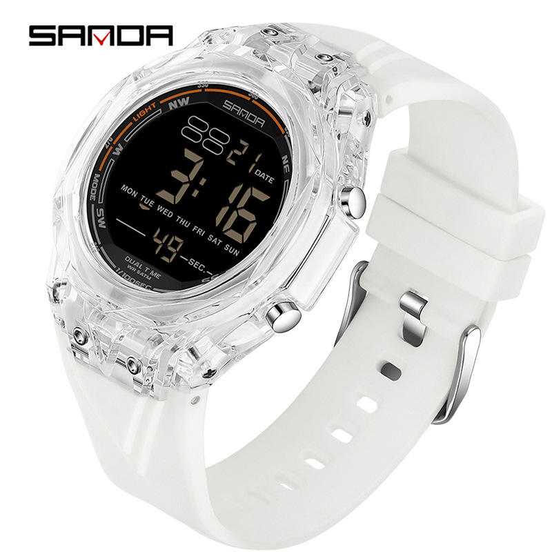 Reloj electrónico SANDA esfera transparente nocturna impermeable reloj multifuncional segmentación reloj de pulsera