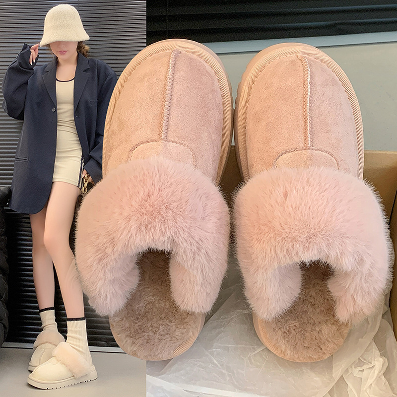 Pink Baotou Maomao Slippers Women's 2024 New Snow Boots Non-slip Slip-on Cotton Shoes Winter Tide