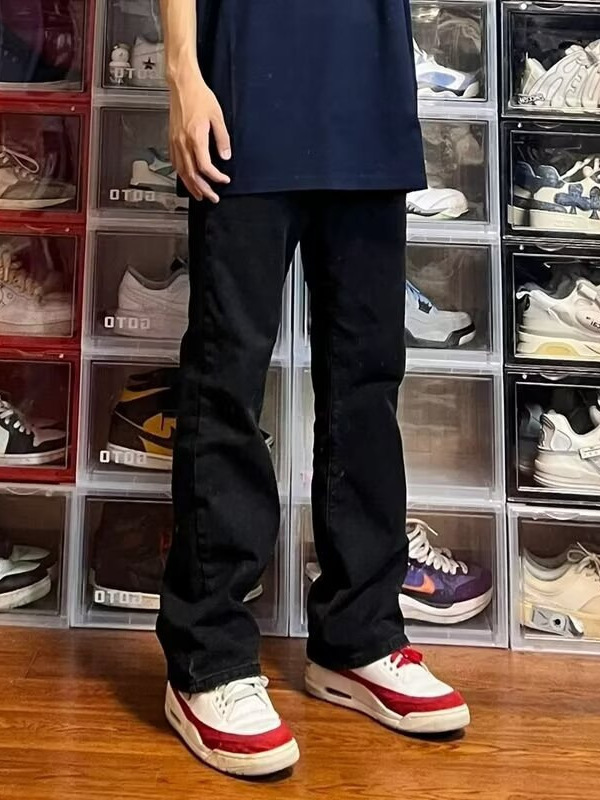 Black Flared Jeans for Men, Slim Straight Vibe American High Street Trendy Versatile Casual Pants, Bell-Bottom Dress Pants