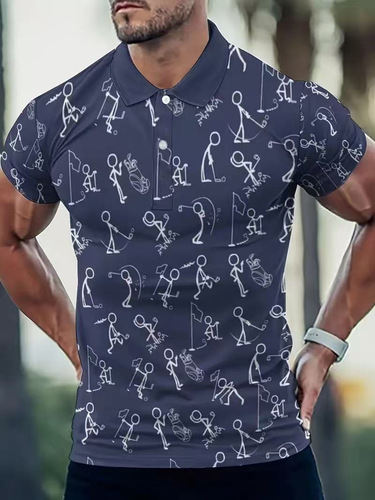 Hot fashion brand summer trend men's short-sleeved polo shirt with digital printed pattern