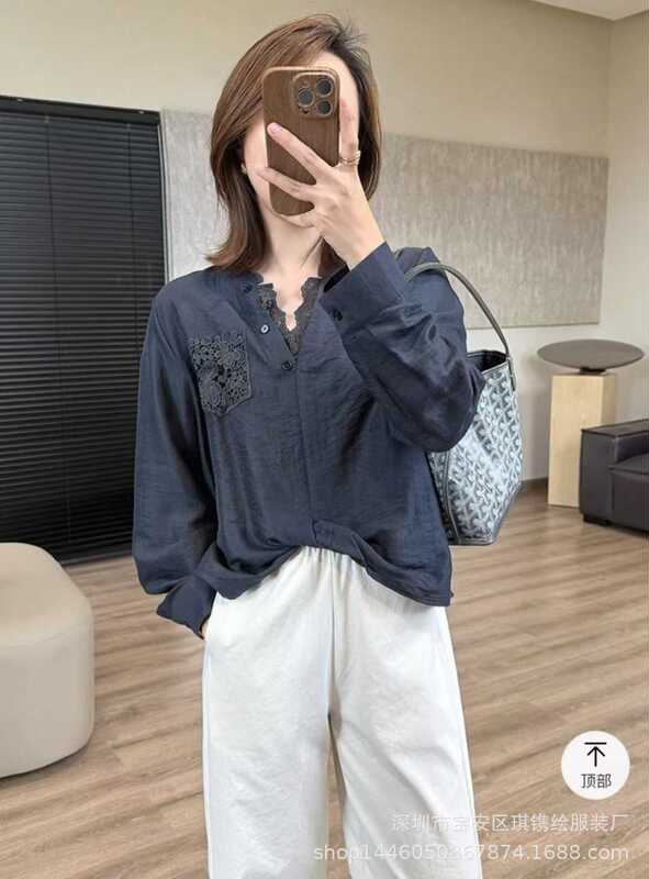 琪镌绘制秋季时尚衬衫2025新款天丝亚麻拼接蕾丝女宽松小衫25317|undefined