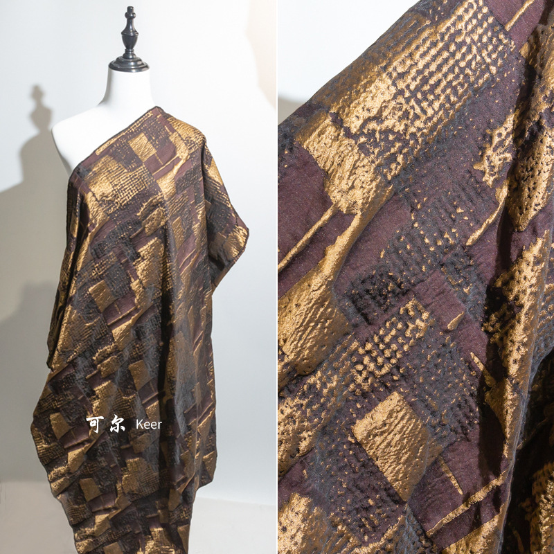 【厂家直销】双色泼墨感提花面料多色时尚高端女装连衣裙外套布料