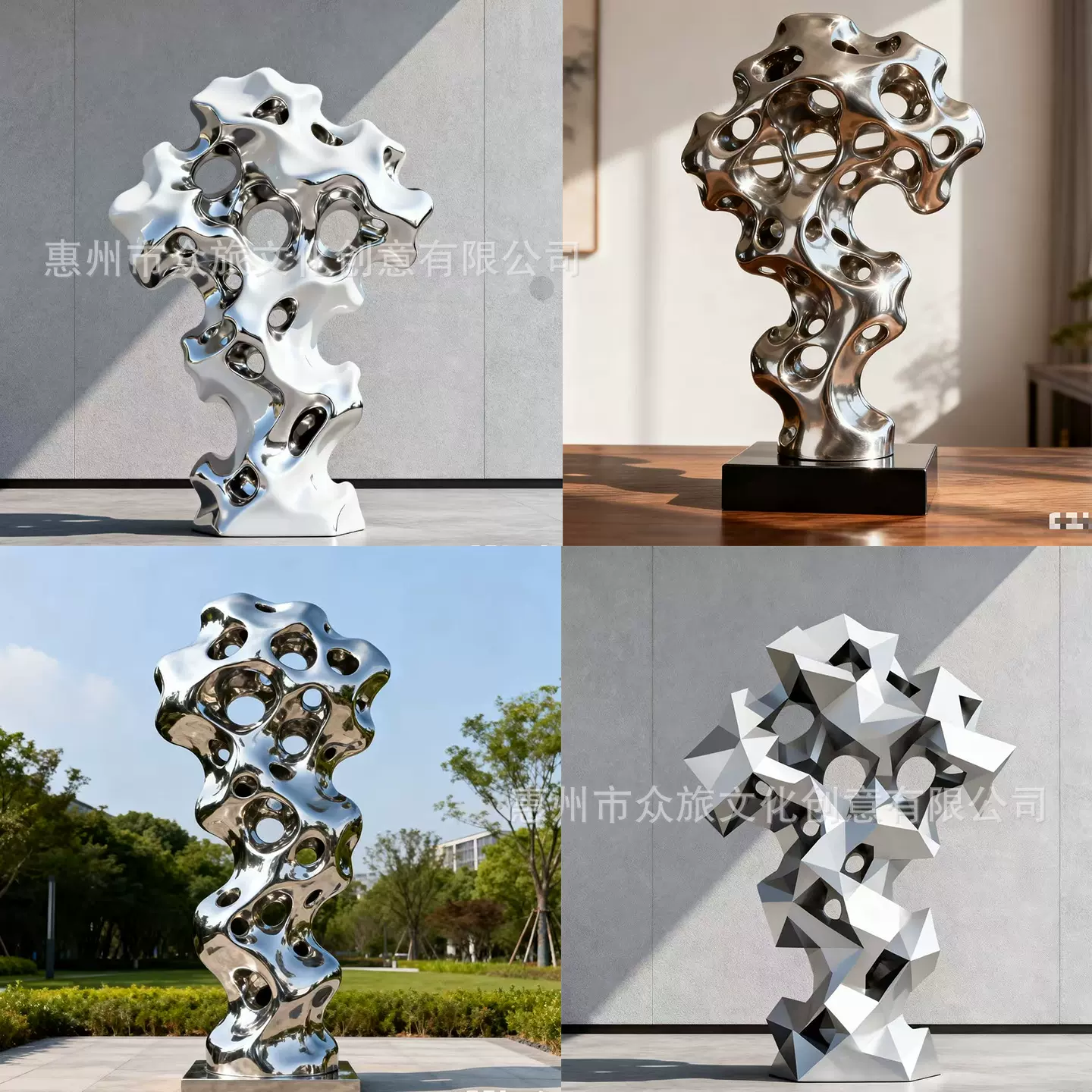 不锈钢太湖石雕塑定制大型金属镜面珊瑚假山景观酒店室内装饰摆件