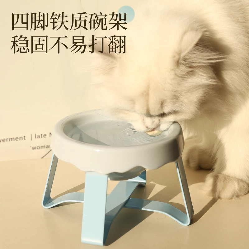 猫碗陶瓷高脚狗碗食盆吃饭喝水喂食碗保护颈椎碗架子防打翻猫粮碗|undefined