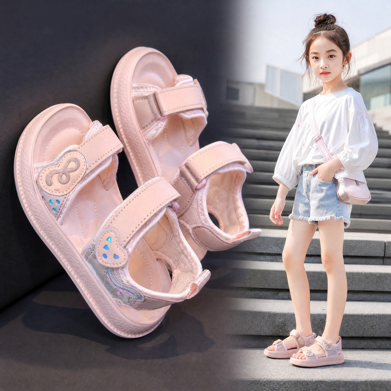 Niñas sandalias de moda versátiles de diamante 2026 verano nuevas sandalias de princesa para niños zapatos de playa suaves