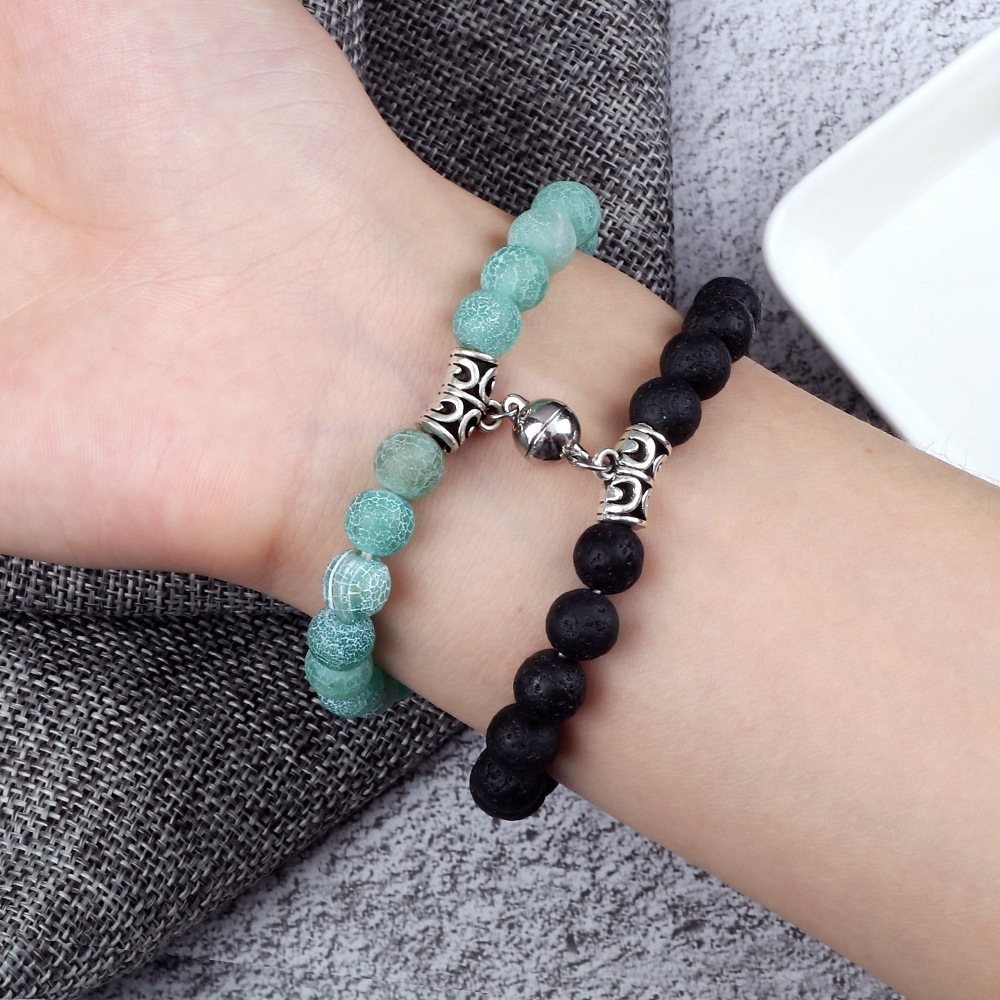 creative couple bracelets, magnet attraction 8mm round bead bracelets, a pair of men and women bracelets for long distance love commemoration_voghion.com