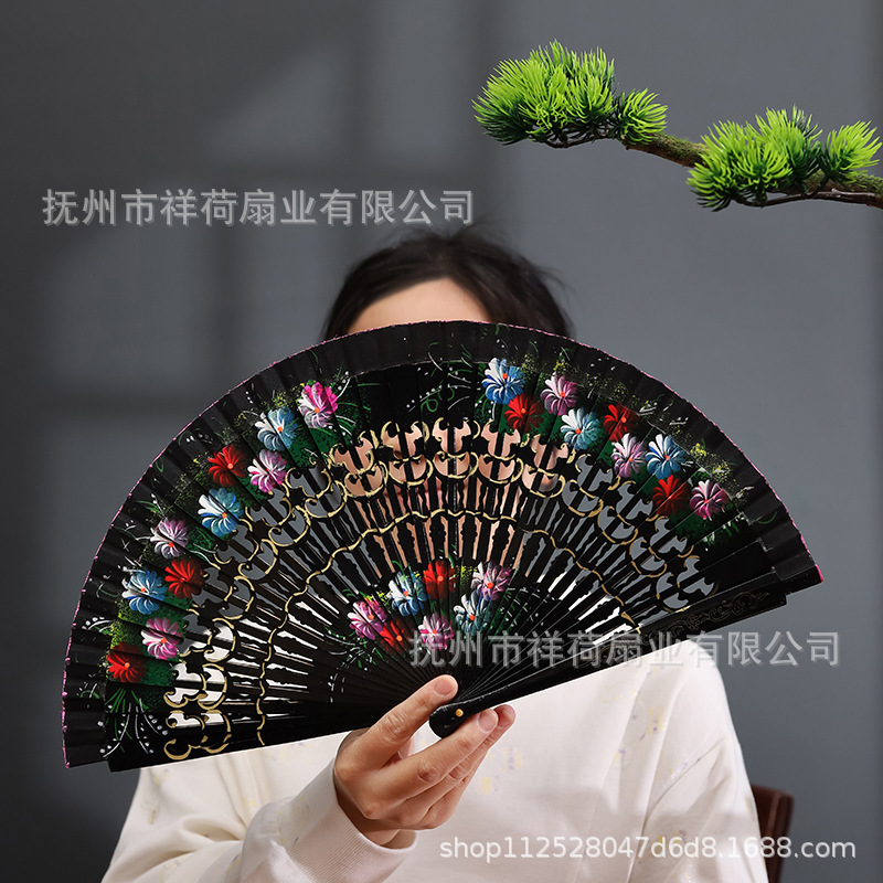 手工彩绘扇子古典折扇欧式西班牙木扇旗袍搭配扇子中式古风折叠扇|undefined
