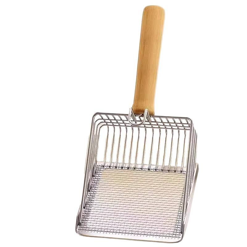 Pelle à litière 2 en 1 en métal inoxydable à mailles fines pour chat, contenant du sable minéral et du tofu. Grande pelle à déjections._voghion.com