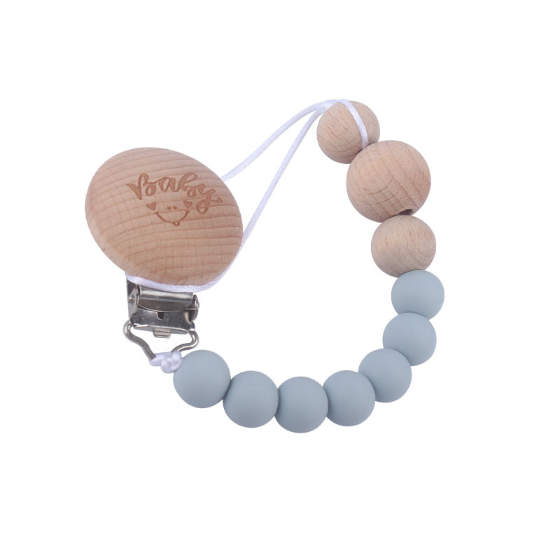 Bebé suministros de haya bebé Smiley cara forma chupete clip Beech cuentas de gel de sílice mordedor grano chupete cadena anti-pérdida