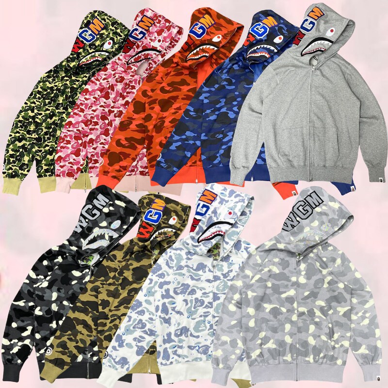 Trendy Brand Bape Camouflage Shark Jacket for Men and Women, Printed Hoodie with Zipper, Loose Fit Sweatshirt 2025 Trendy Brand Bape Camouflage Shark Jacket for Men and Women, Printed Hoodie with Zipper, Loose Fit Sweatshirt 2025