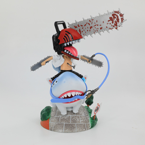 New Cross-border Animation Great White Shark Chain Saw Man Riding Shark Pochita Small Figure Model Ornament Toy Wholesale