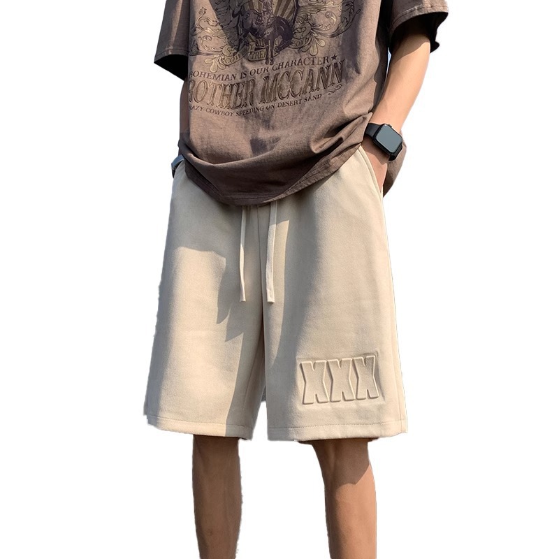 Men's Clothing Men's Suede Stamped Thin Sports Shorts Trendy Style Mid Length Loose Five Point Summer For Formal & Casual For Men_viptrois.com