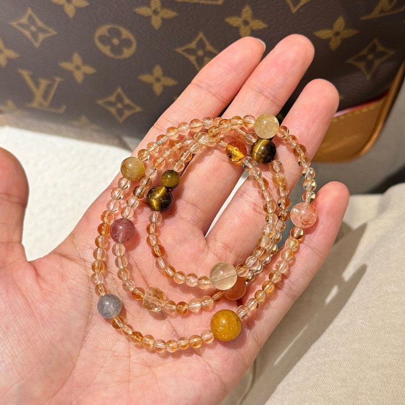 超强招财天然黄水晶金发晶三圈多宝手串时尚百搭水晶手饰高级感女|undefined