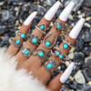Ethnic retro turquoise fashionable ring, set, ethnic style