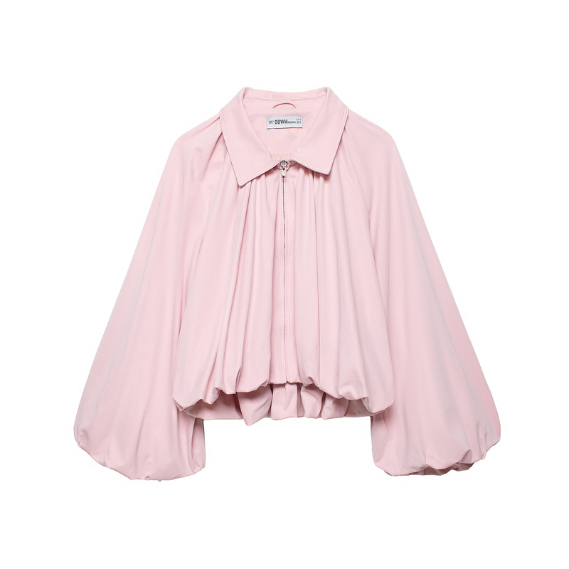 2026 New Women's Fashion European and American Style Short Long-Sleeved Jacket, Gentle and Sweet Balloon Sleeve Bomber Jacket