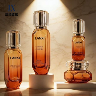 化妆品玻璃瓶套装方形100ml乳液瓶50ml精华液瓶方形50g膏霜瓶