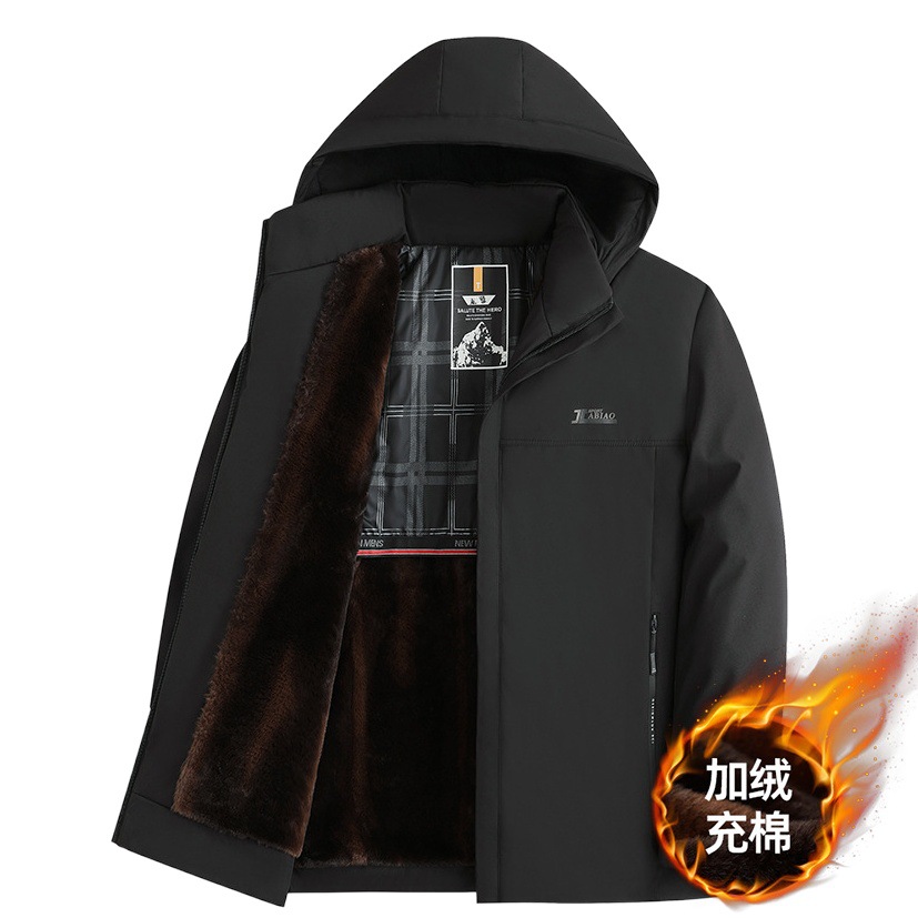 Abrigo de invierno grueso con forro polar abrigo de algodón acolchado para hombre sombrero desmontable chaqueta de plumón abrigo de algodón acolchado de papá invierno de hombres de mediana edad