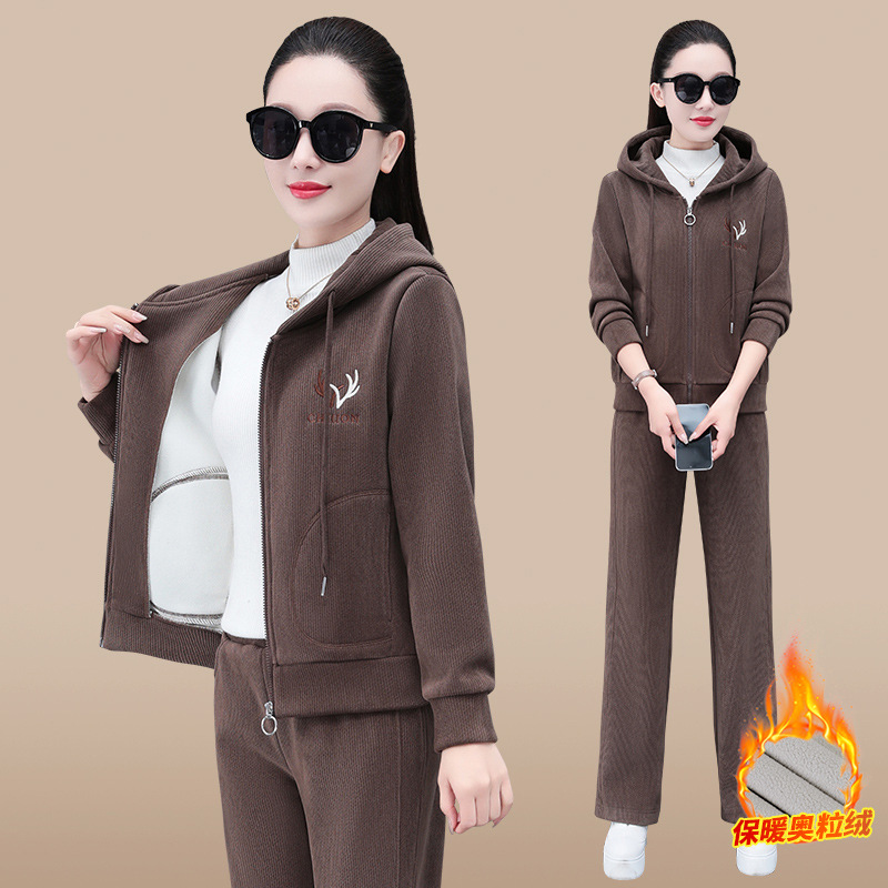 Sportswear Suit for Women 2026 New Autumn and Winter Clothing Fleece-Lined Jacket Loose Large Size Casual Thickened Sweatshirt Two-Piece Set