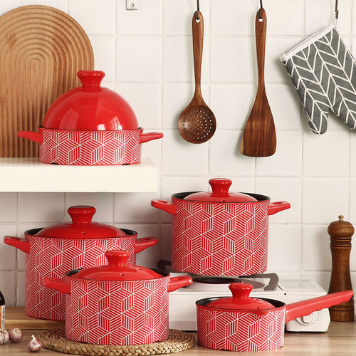 Red casserole stew pot for household gas stoves special high-temperature ceramic casserole clay pot for rice and soup dry cooking pot