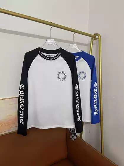 25ssCH Croop T-shirt Sanskrit horseshoe patchwork print popular long sleeved casual unisex loose trend