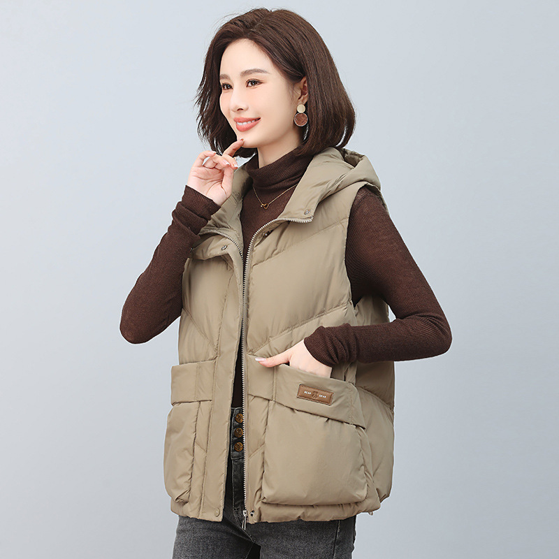 plus size Loose Casual Slimming White Duck Down Vest 2024 Winter New Women's Hooded All-match Down Vest
