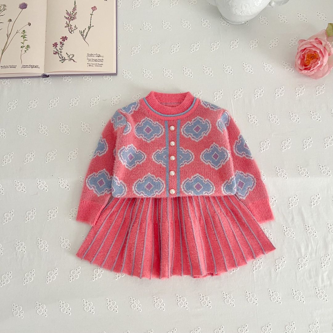 Tröja och veckad kjol set för flickor höst och vinter_voghion.com