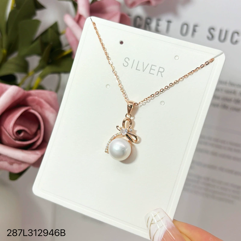 Small design necklace, pendant with bow pearl, universal chain for key bag , silver 925 sample, high-quality style