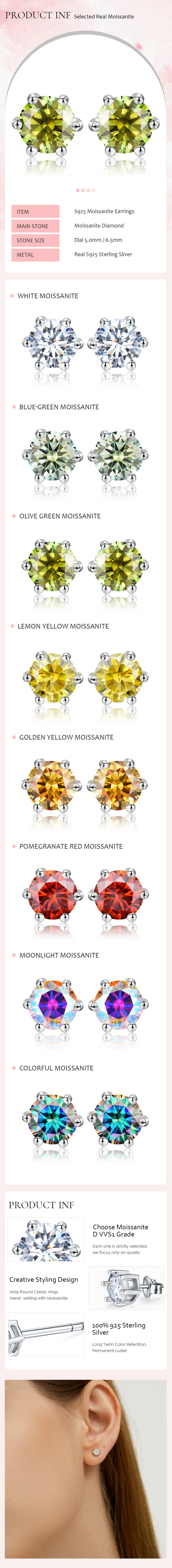 6g Weight 0.03µm-0.05µm Gold Plating Thickness Electroplated Gold Plating Process 1 Pair 925 Sterling Silver Moissanite Geometric Ear Studs