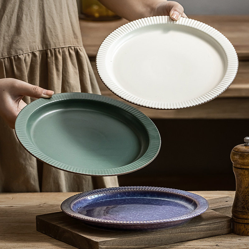 Colorido vintage placa plegable placa de cerámica agradable ensalada placa ligeramente defecto
