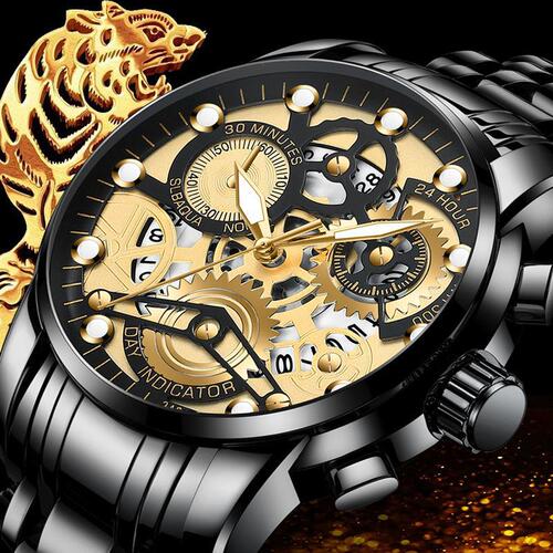 Cross-border AliExpress Steel Band Men's Waterproof Calendar Watch High-end Simple Cross-border Quartz Watch Wholesale
