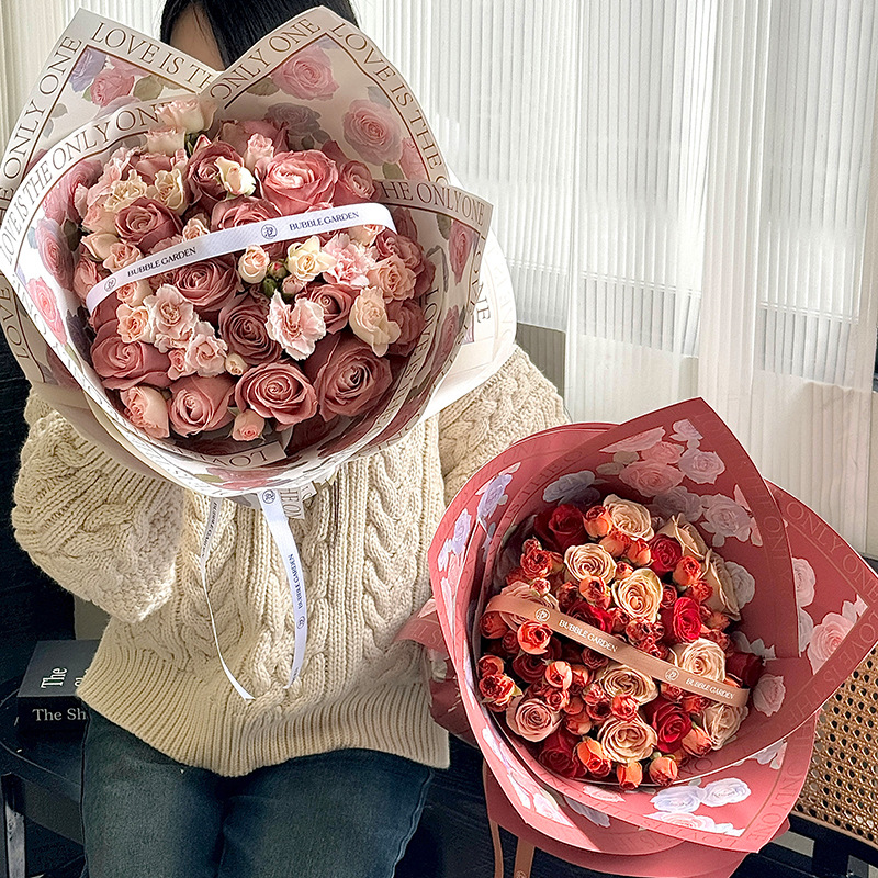 Nuevo embalaje de regalos del día de la diosa papel perla neón rosa flor embalaje de flores papel impermeable ramo embalaje al por mayor image 3