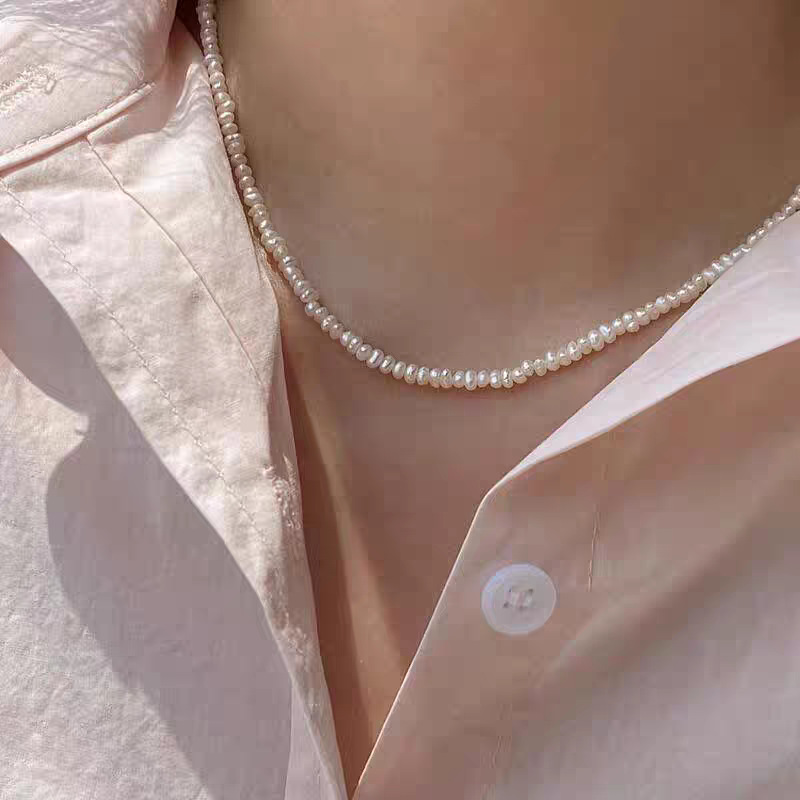 3-4mm 거의 둥근 구슬 18K 골드 풀아웃 목걸이