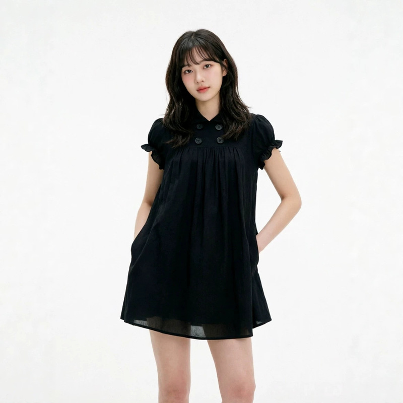 Veryraremee 【Same Style as Sister Teng】Doll Collar Puff Sleeve Mini Dress