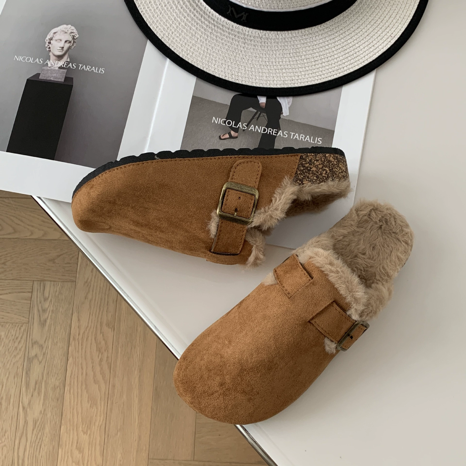 Birkenstock балетка без носка полупр тапочки для женщин, бархатные тёплые домашние и уличные тапочки 2025 осень и зима новые Birkenstock обувь